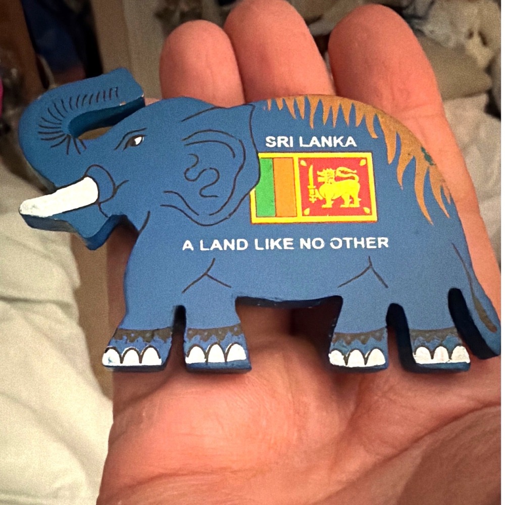 Sri Lanka Elephant Wood Souvenir Magnet Unisex Blue Excellent